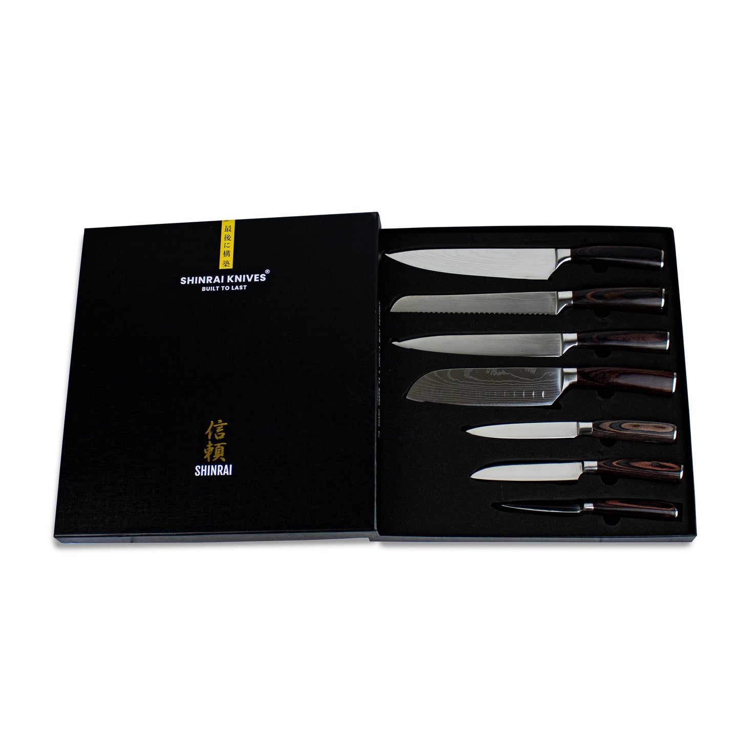Damascus print 7-piece Knife Set + Magnetic Knife Block Double-sided