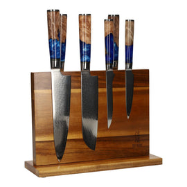Epoxy Sapphire 6-piece Damascus Knife Set + Magnetic Knife Block