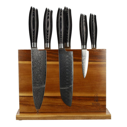 Damask Pakka Wood 6-piece Knife Set + Magnetic Knife Block Double Sided
