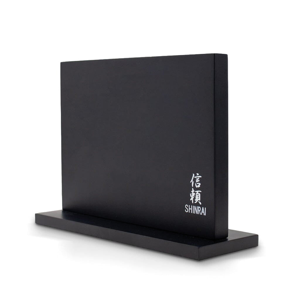 Shinrai Japan - Ensemble de couteaux 5 pièces Hammered Damask BR + bloc de couteaux magnétique double face - Noir