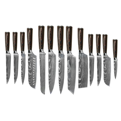 Couteaux Shinrai - Ensemble de 14 couteaux imprimés Damas - Collection Master XL + Bloc