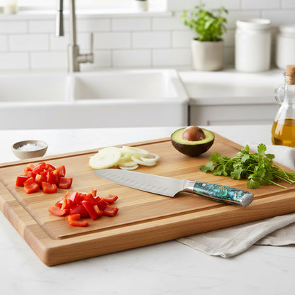 Shinrai Knives - Mother of Pearl Jewels Damascus Santoku knife 18 cm