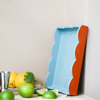 Addison Ross - Scalloped Tray - Orange & Chambray - 28x20 cm