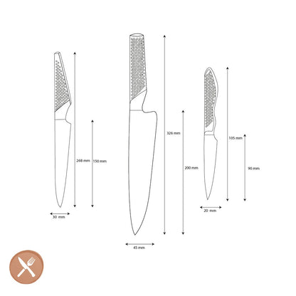 Global - G-21138 3-delige Messenset Koksmes + Fileermes + Officemes Messenset Global 