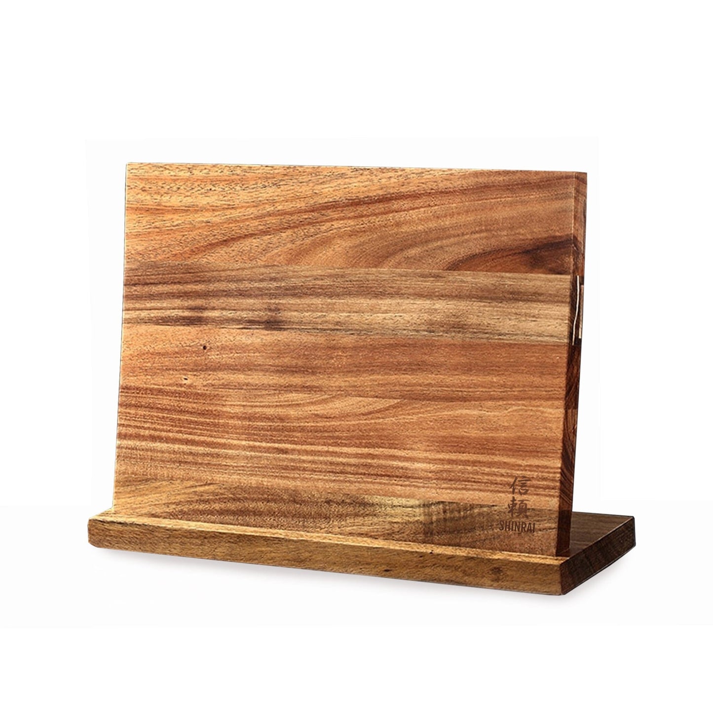 Hammered RVS 6-delige Messenset + Acacia houder dubbelzijdig Messenset met blok Shinrai Knives 