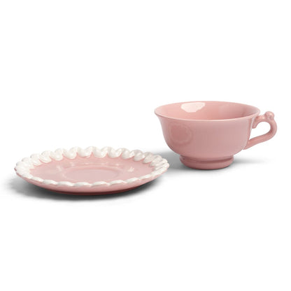 &Klevering - Kop en Schotel Whip - Roze - Set Van 2 Cappuccino kopjes &Klevering 