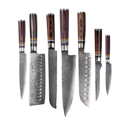 Shinrai Japan - Micarta Jewels 7-delige Damascus Messenset + Magnetisch Messenblok Dubbelzijdig - Zwart Shinrai Japan 