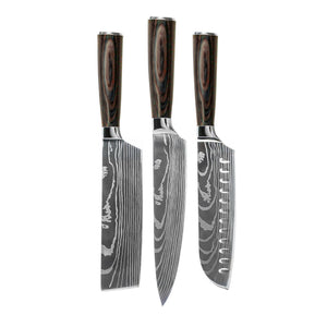 Couteaux Shinrai - Coffret de 3 couteaux à motif damassé