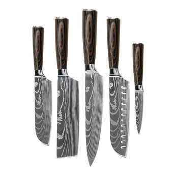 Couteaux Shinrai - Coffret de 5 couteaux à motif damassé