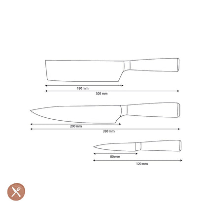 Shinrai Knives - Damascus Print Epoxy Sapphire 3-delige Messenset - Koksmes + Nakiri + Schilmes Messenset Shinrai Knives 