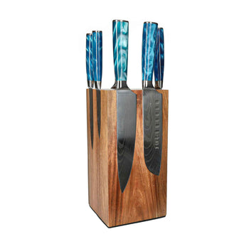 Shinrai Knives - Damascus Print Sapphire 6-delige Messenset + Messenblok Rotate Messenset met blok Shinrai Knives 