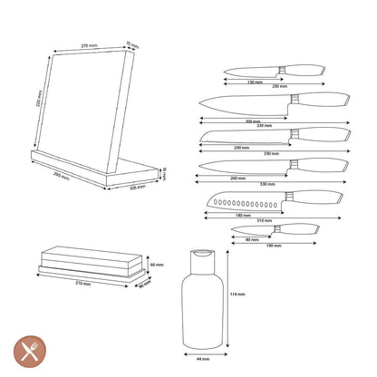 Shinrai Knives - Damast Pakka Wood Mega Bundel - All you need Messenset met blok, snijplank en slijpsteen Shinrai Knives 