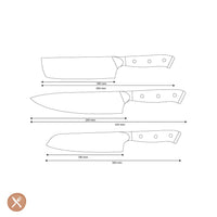 Shinrai Knives - Eclipse 3-delige Damascus Messenset - Koksmes + Nakiri + Santoku Messenset Shinrai Knives 