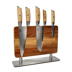 Couteaux Shinrai - Coffret de 5 couteaux Hikari Damascus + bloc à couteaux Coffret de couteaux Stans avec bloc Couteaux Shinrai