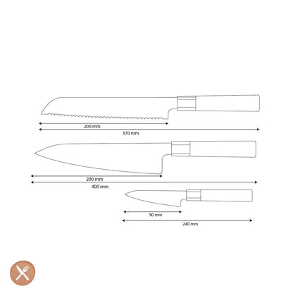 Shinrai Knives - Kurayami 3-delige Damascus Messenset - Koksmes + Broodmes + Schilmes Messenset Shinrai Knives 