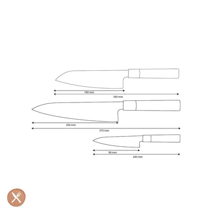 Shinrai Knives - Takumi Kaza 3-delige Damascus Messenset - Koksmes + Santoku + Schilmes Messenset Shinrai Knives 