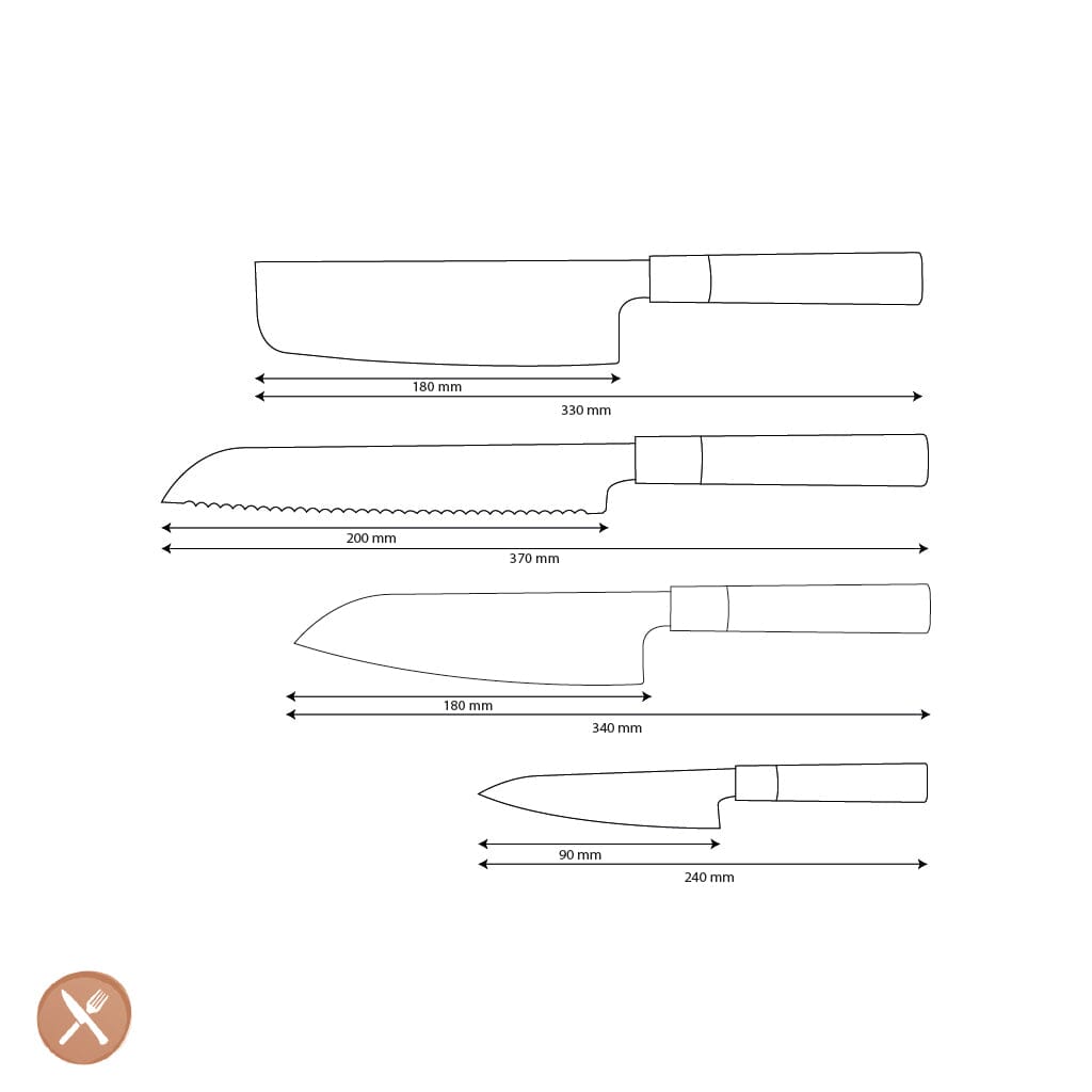 Shinrai Knives - Takumi Kaza 4-delige Damascus Messenset - Santoku + Broodmes + Nakiri + Schilmes Messenset Shinrai Knives 