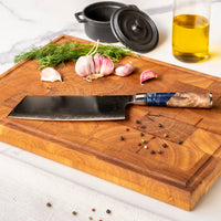 Epoxy Sapphire 6-delige Damascus Messenset + Acacia houder dubbelzijdig Shinrai Japan 